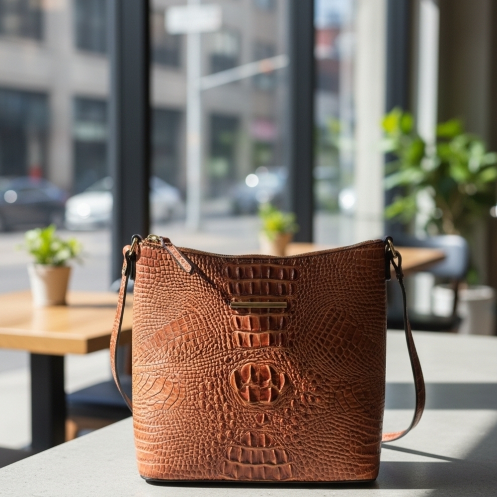 Elegant Orange Crocodile-Embossed Shoulder Crossbody Bag